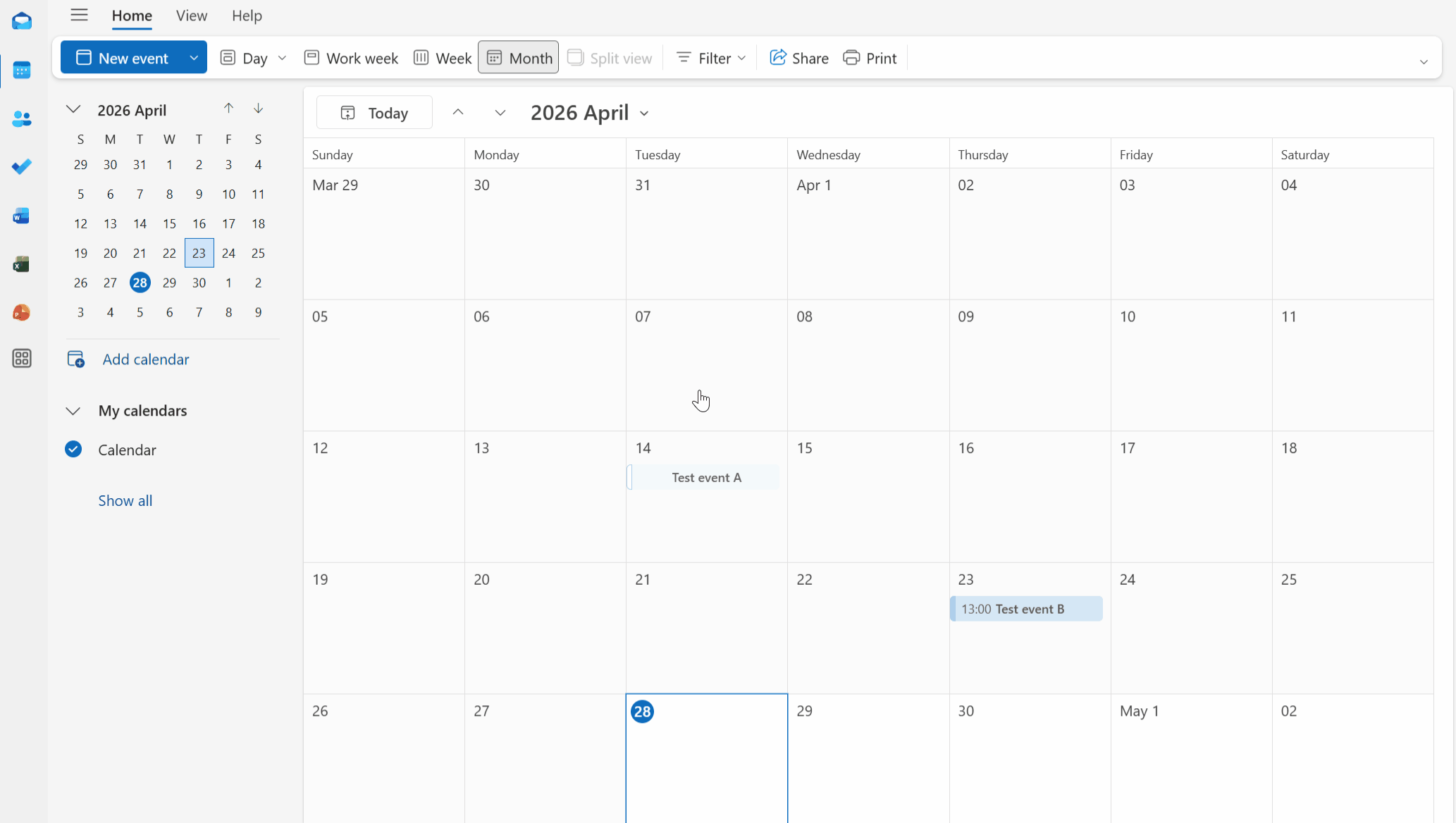 Démonstration animée du partage d'un calendrier Outlook depuis l'interface web : ouverture de la boîte de dialogue Partager, ajout d'un destinataire, choix d'un niveau d'autorisation et envoi de l'invitation