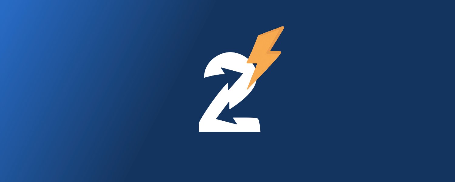 White 2sync logo with an orange lightning bolt on a deep blue gradient