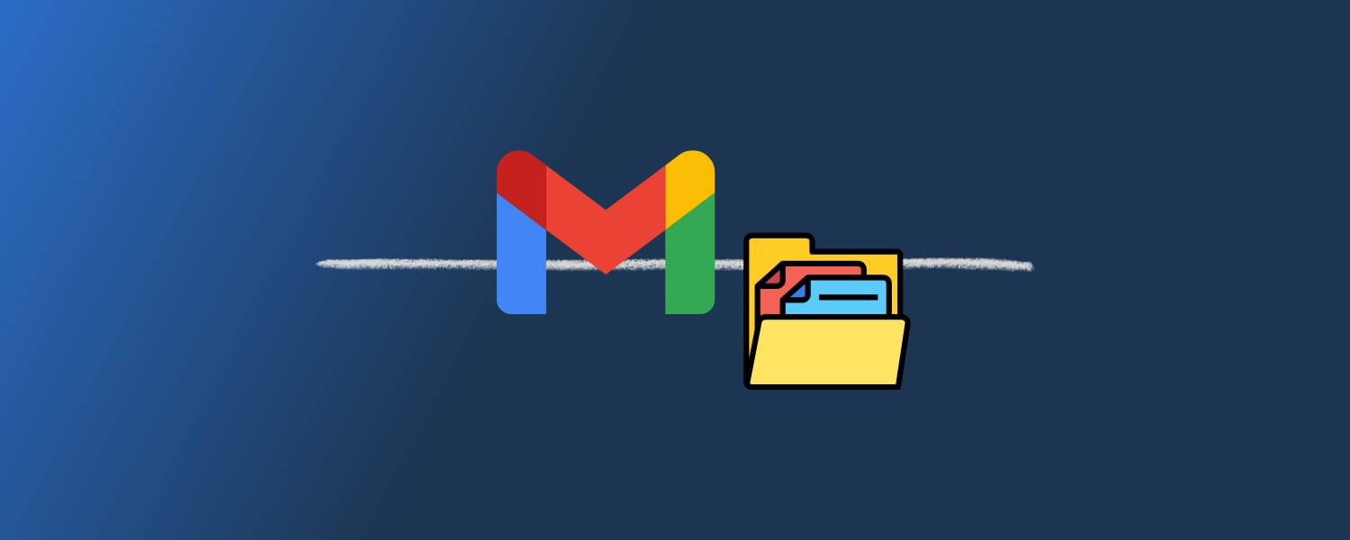 Logo de Gmail junto a un icono de carpeta con archivos sobre un gradiente azul oscuro