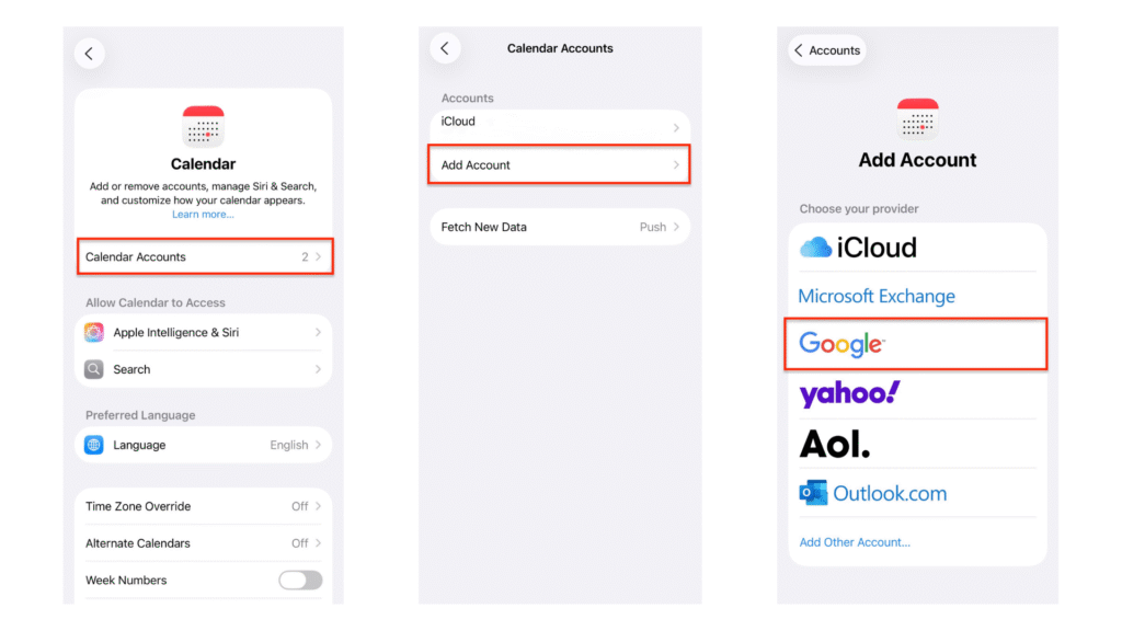 iPhone에서 Google 캘린더를 Apple 캘린더와 동기화