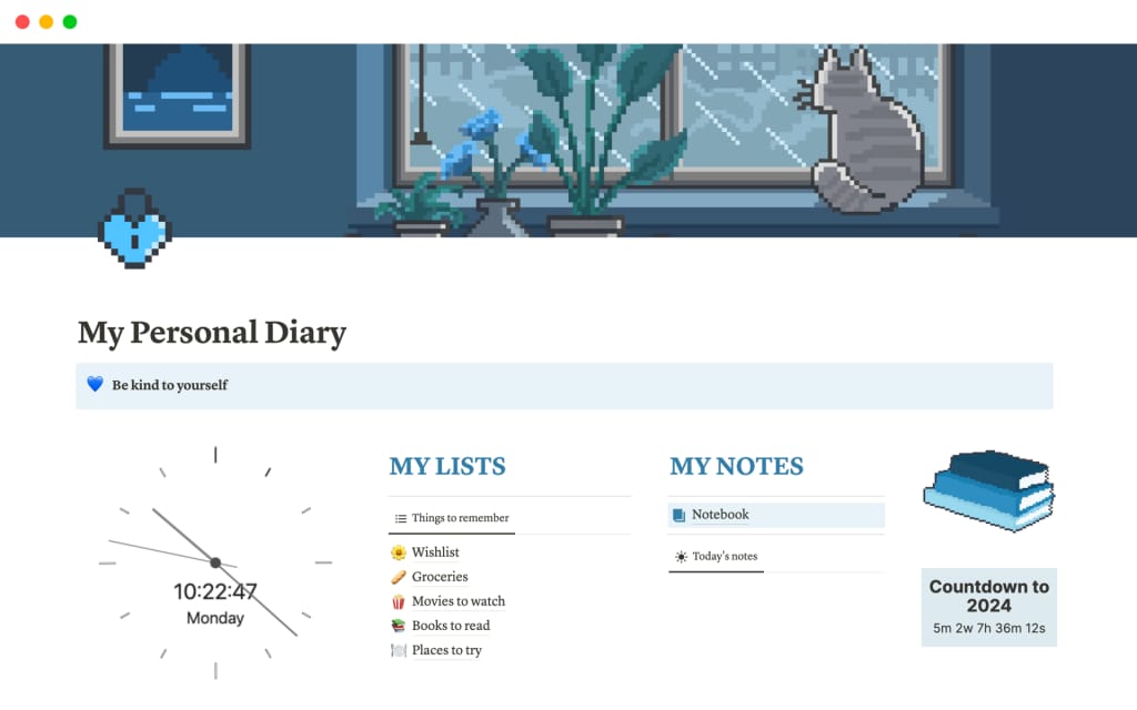 Bujo Aesthetic Dashboard 템플릿 스크린샷