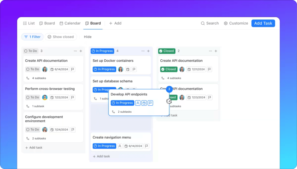 ClickUpのカンバンボード