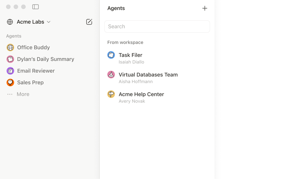 Craft AI 에이전트 패널, 콘텐츠 생성과 문서 처리를 위한 자동화 워크플로우 표시