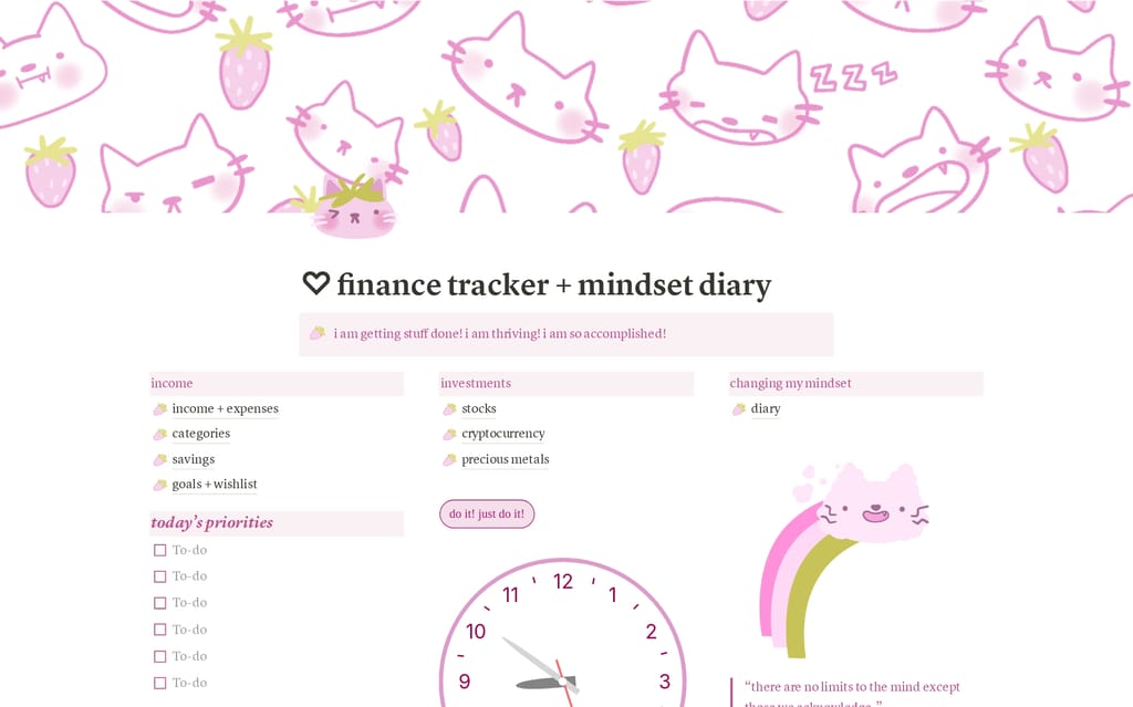 All-in-One Cute Aesthetic Finance Trackerテンプレート：パステルカラーのかわいい家計管理