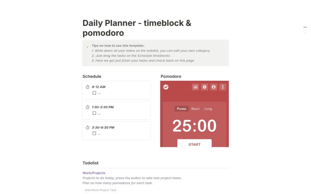 Lightentheburden의 Daily Planner - timeblock & pomodoro 템플릿