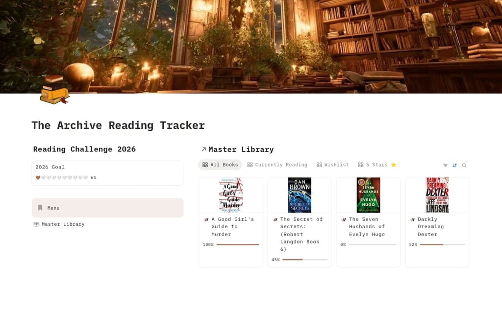 The Archive: Dark Academia Reading Trackerテンプレート：ヴィンテージ風の読書管理