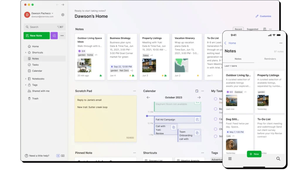 Captura de pantalla de Evernote en diferentes dispositivos