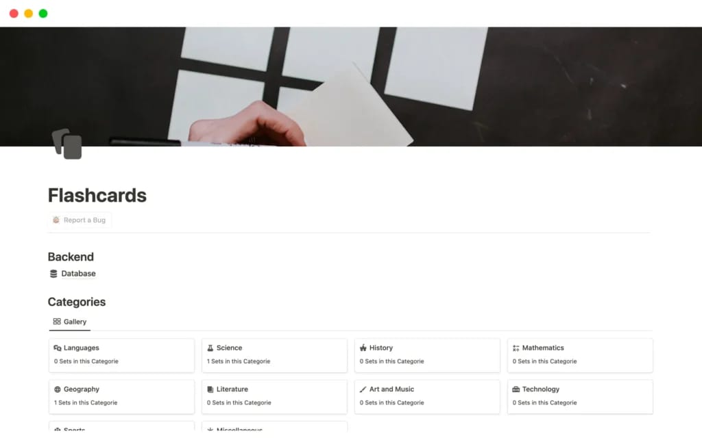 Captura de pantalla de la plantilla Flashcards