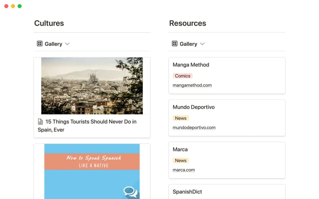 언어 학습 템플릿 스크린샷