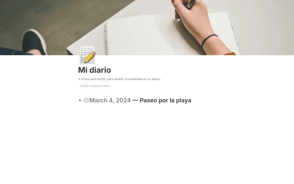 Captura de pantalla de la plantilla Mi diario