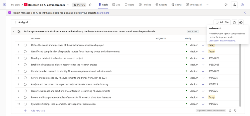 Microsoft Planner 작업 버킷이 있는 보드 뷰