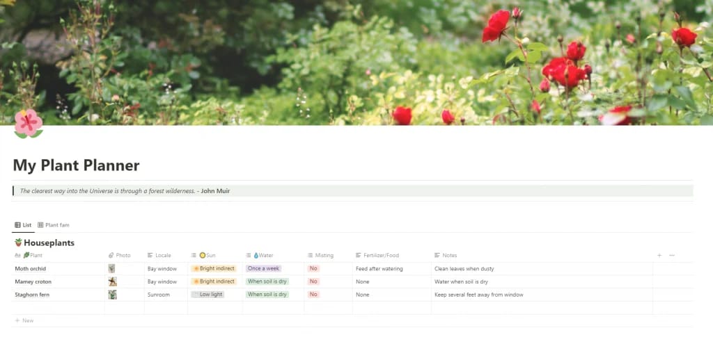 My Plant Planner 템플릿 스크린샷