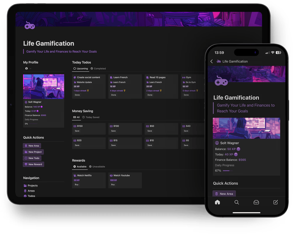 Notion Life Gamification 템플릿 스크린샷