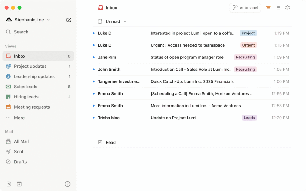 Notion Mail 스크린샷