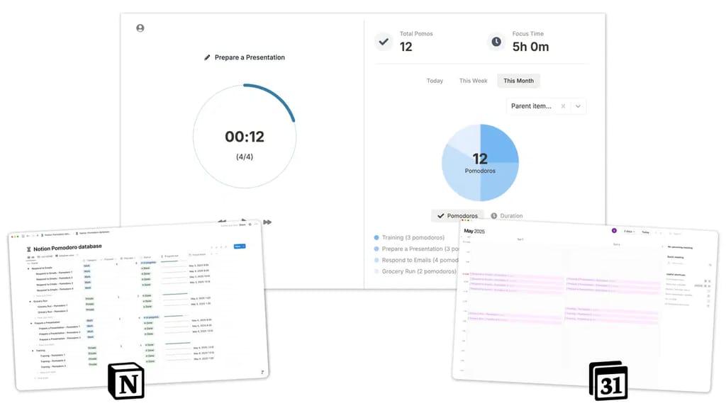 Widget Notion Pomodoro avec intégration base de données Notion