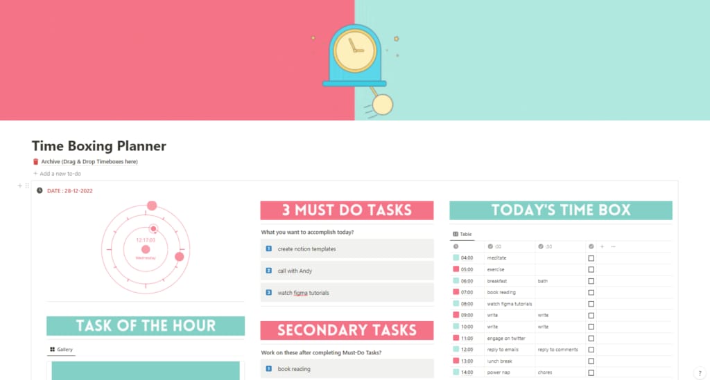 iamsourabhshen의 Notion Time Boxing Planner 템플릿
