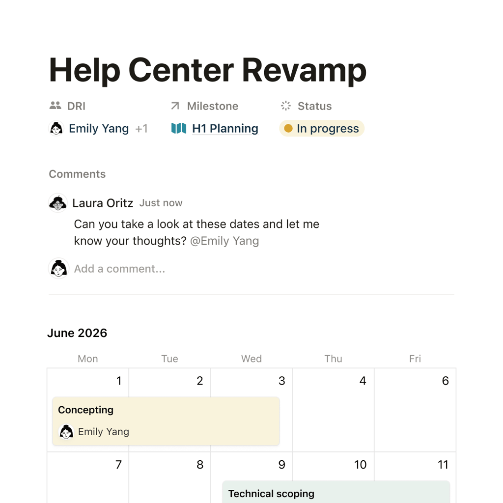 Notion workspace interface showing the block editor, sidebar navigation, and database views in 2026