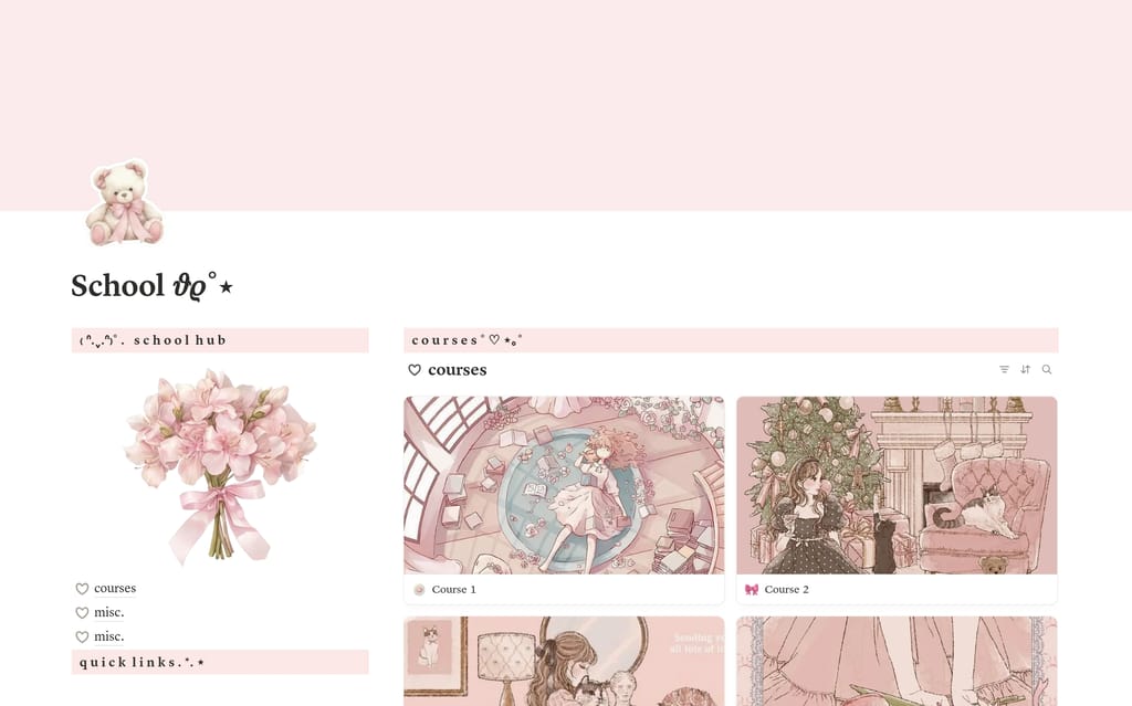 Modèle Pink Coquette Aesthetic School Dashboard avec thème rose par Sue