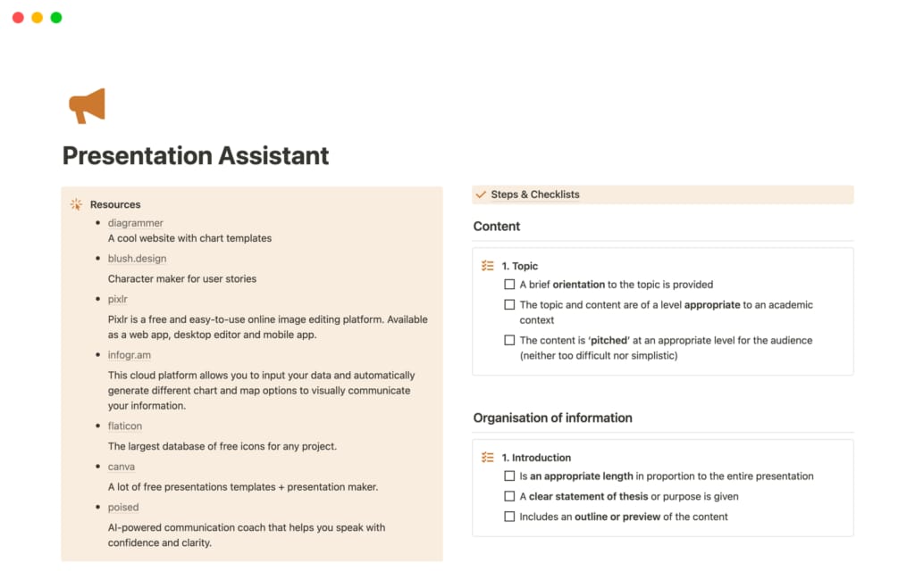 プレゼンテーションアシスタントのAIテンプレート画面のスクリーンショット