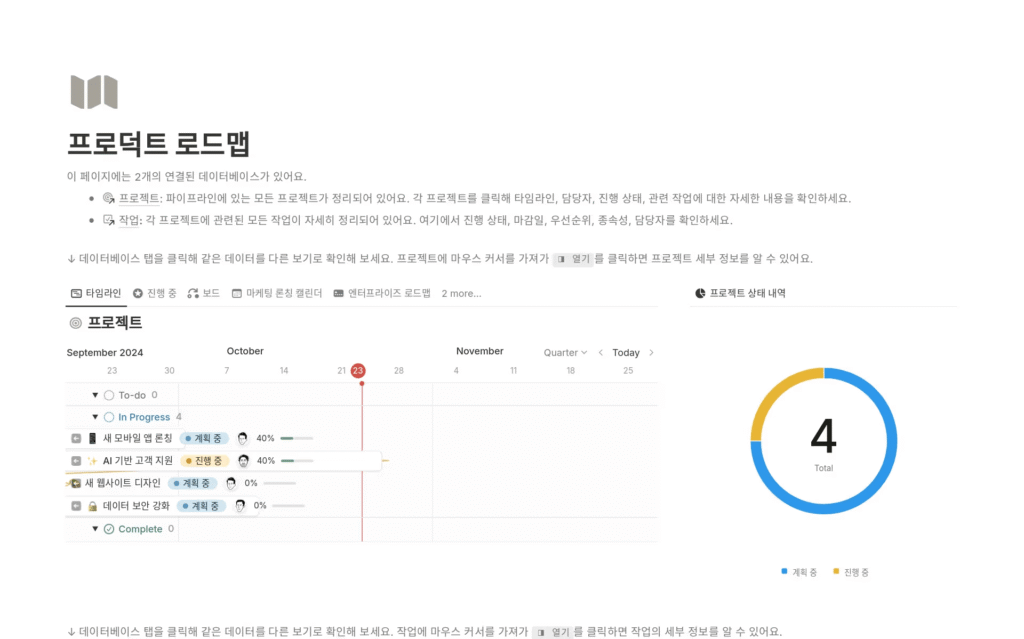 제품 로드맵 템플릿 스크린샷