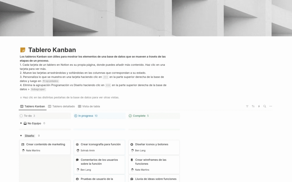 Captura de tela do modelo Quadro Kanban
