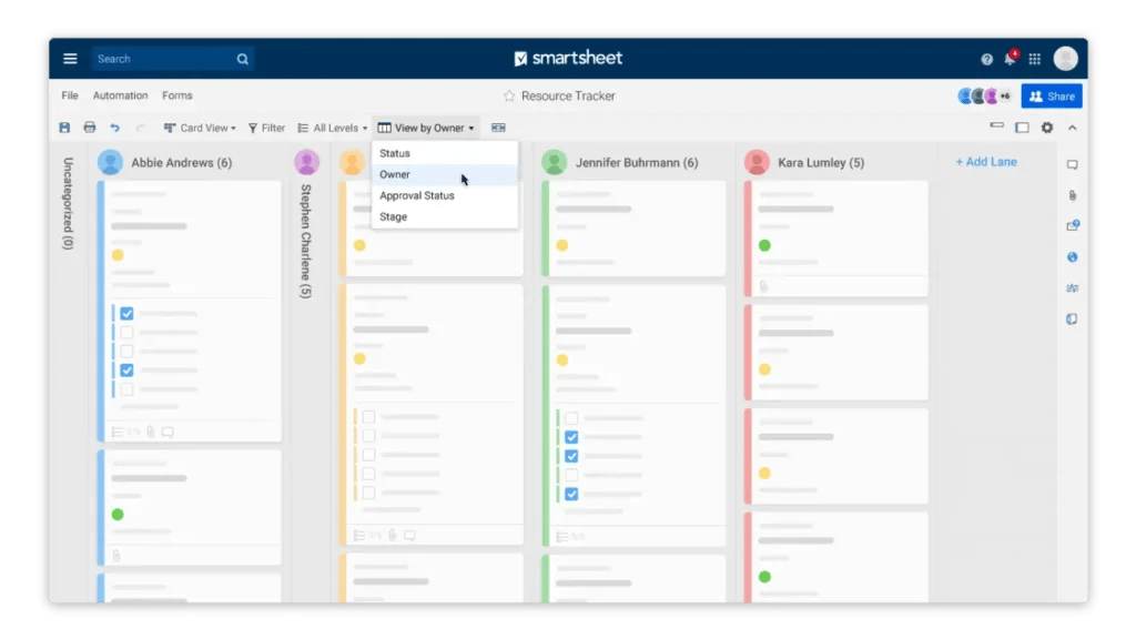 Smartsheet カンバンボード