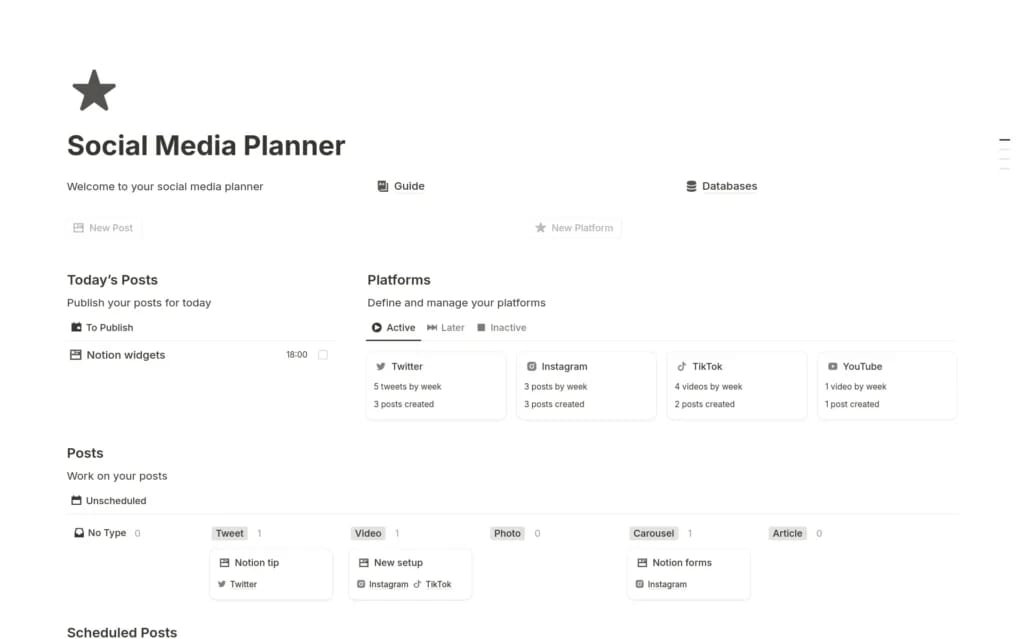 Captura de pantalla de la plantilla Social Media Planner