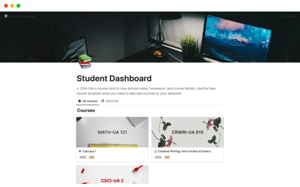 Student dashboard template screenshot