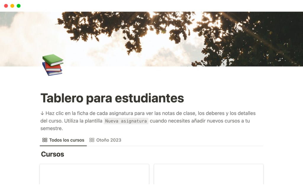 Captura de pantalla de la plantilla Panel de control para estudiantes