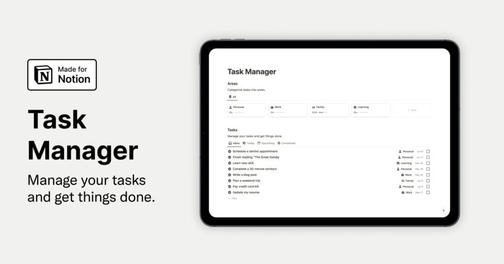 Captura de pantalla de la plantilla Task manager
