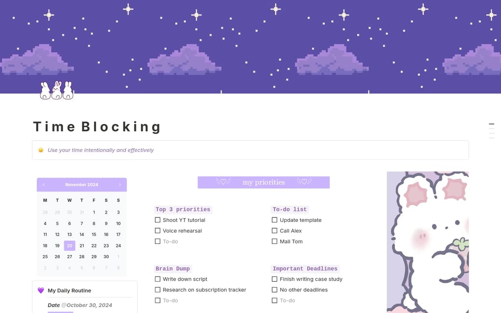 Plantilla Time Blocking de Safa con diseño semanal limpio y entradas simples de franjas horarias