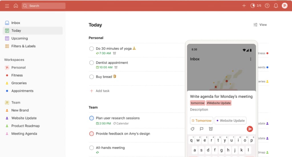 Captura de tela do Todoist