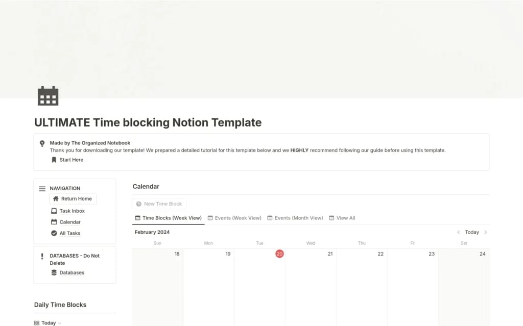The Organized Notebook의 ULTIMATE Time Blocking Planner 템플릿
