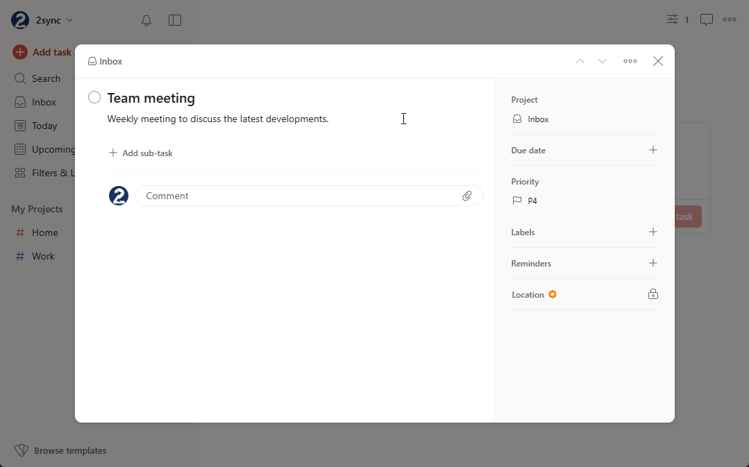 期日フィールドでTodoistの繰り返しタスクを設定する。