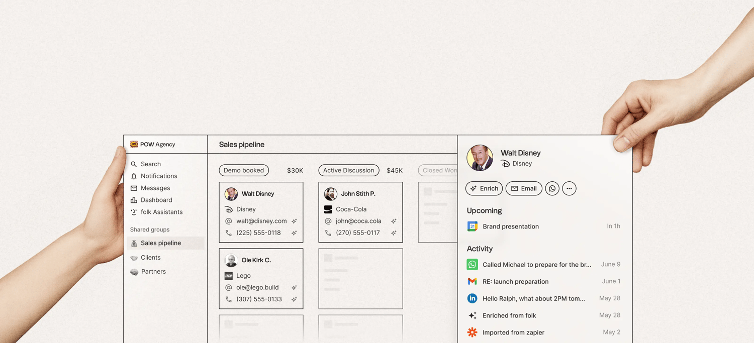 Interface de Folk avec la gestion des contacts organisés par tags et interactions