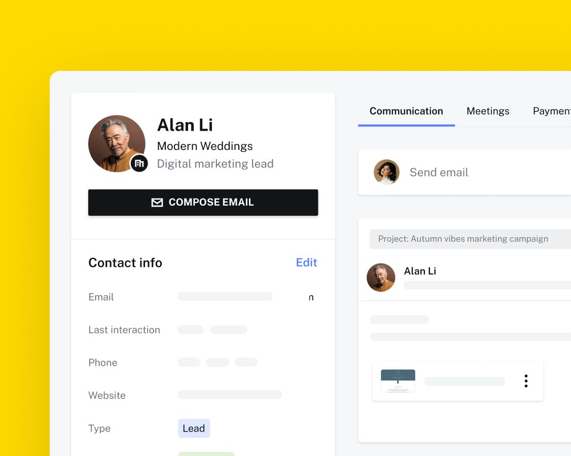 HoneyBook client workflow with proposal, contract, and invoice stages in one pipeline