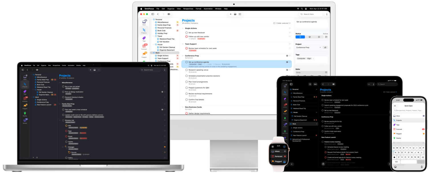 OmniFocus 여러 기기 스크린샷