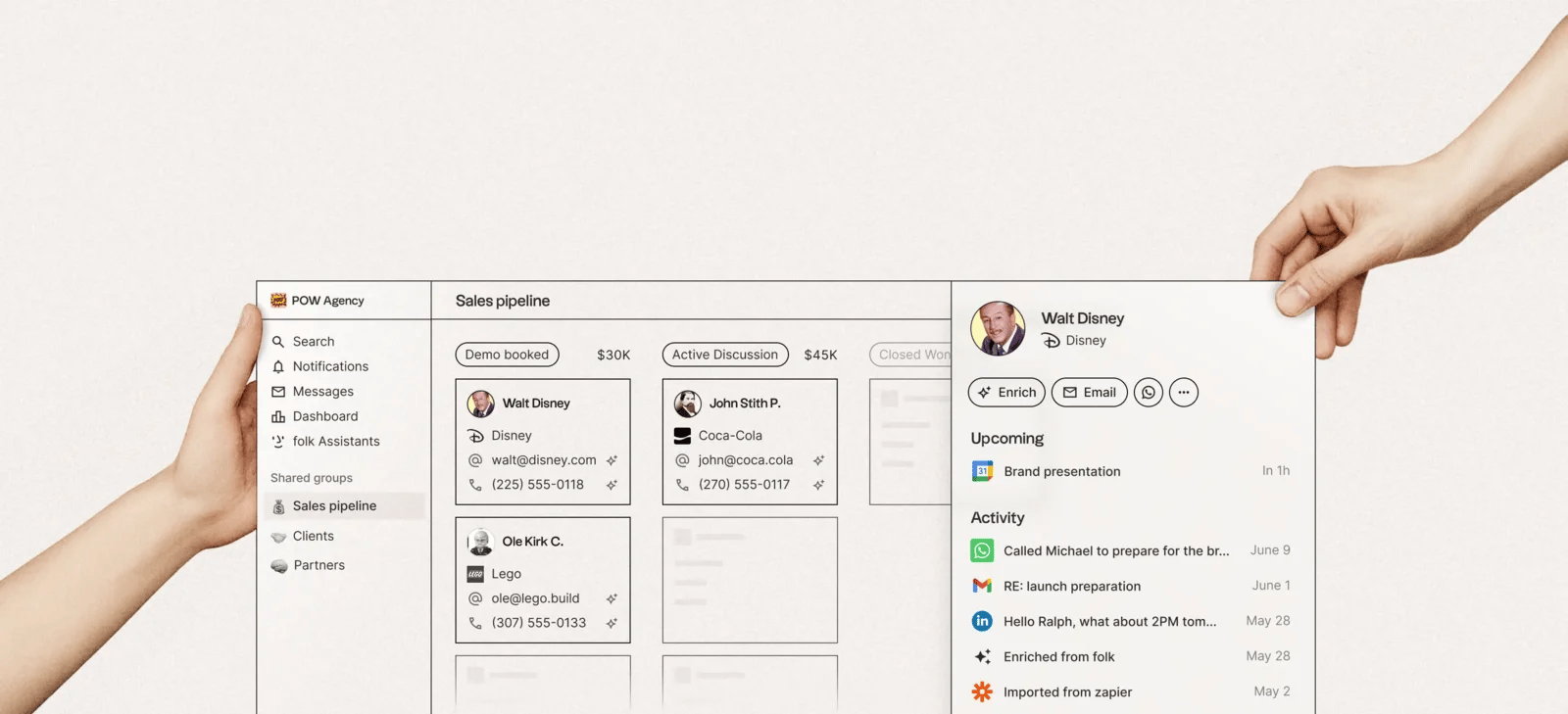 Interface de Folk avec la gestion des contacts organisés par tags et interactions