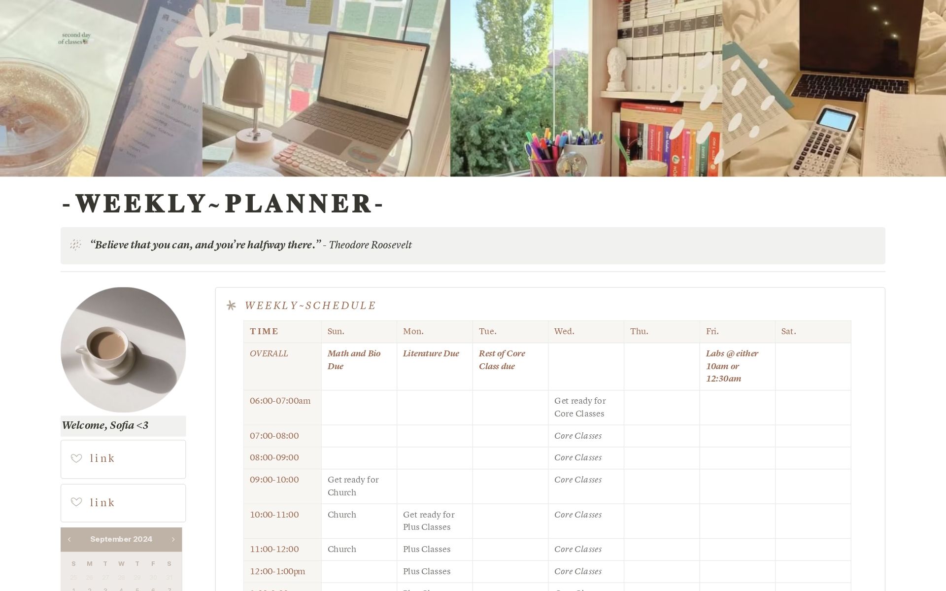 Aesthetic Minimalist Weekly Planner template by Sofia