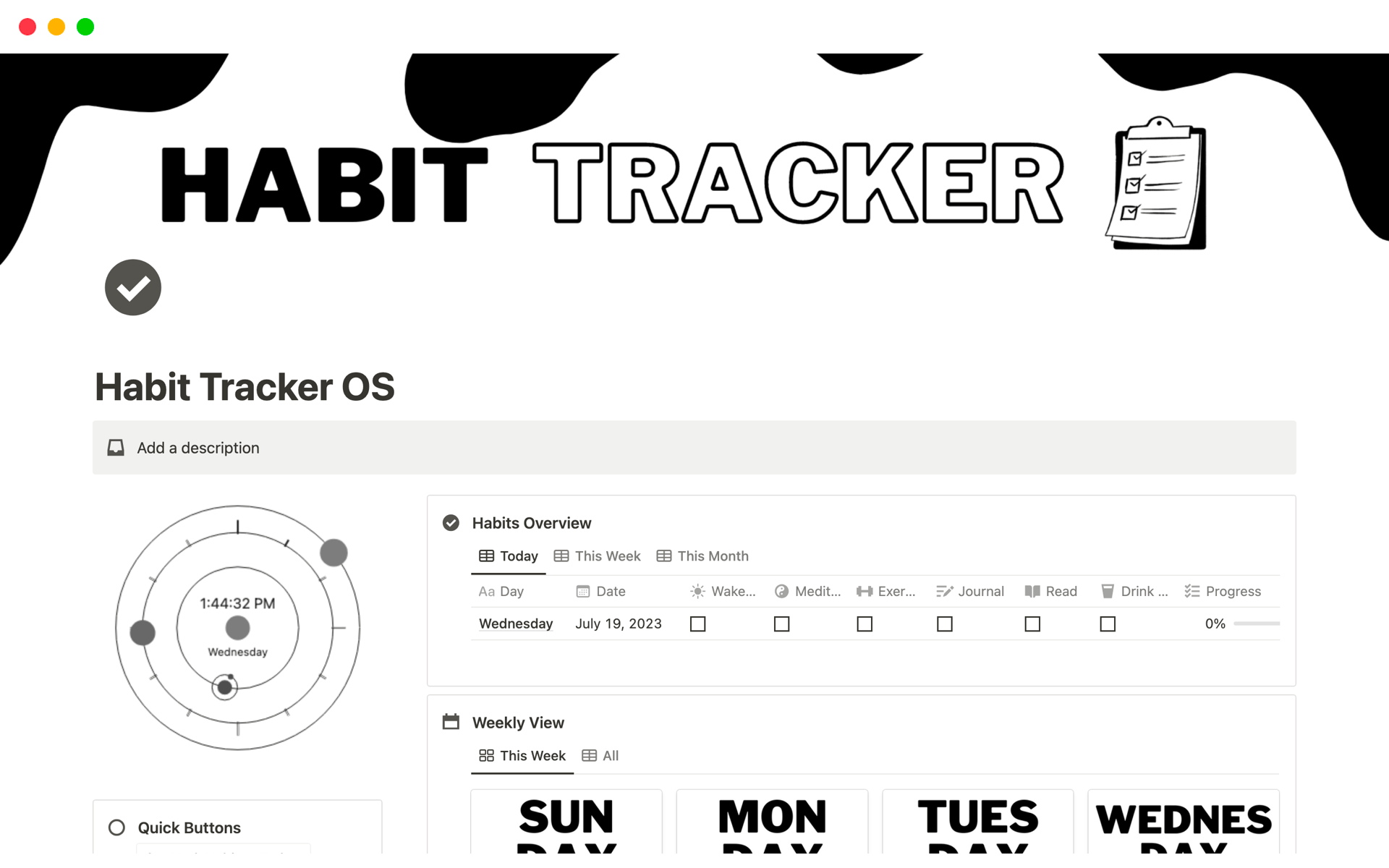 Modèle Habit Tracker OS de Notion avec tableau de bord, progression et rapports