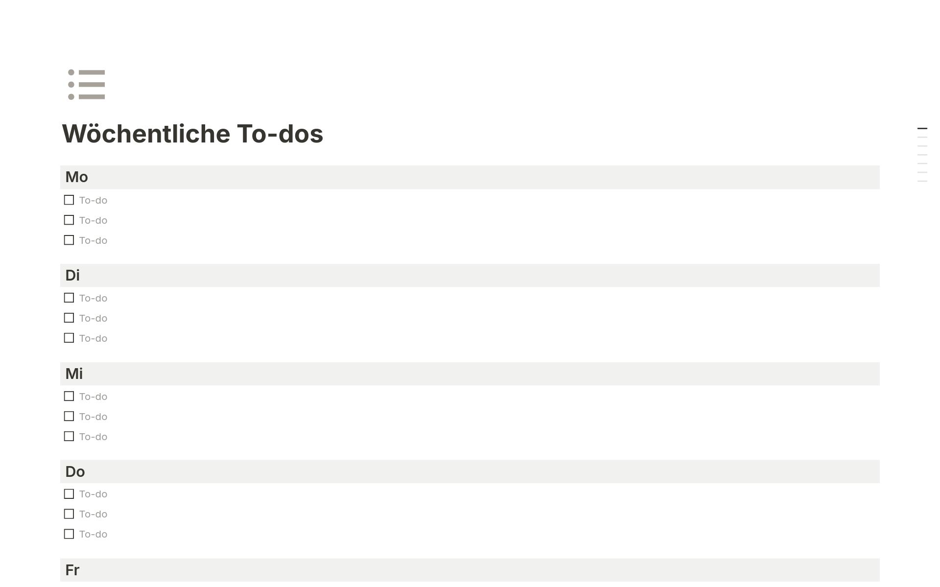 Wöchentliche To-dos Vorlage von Notion