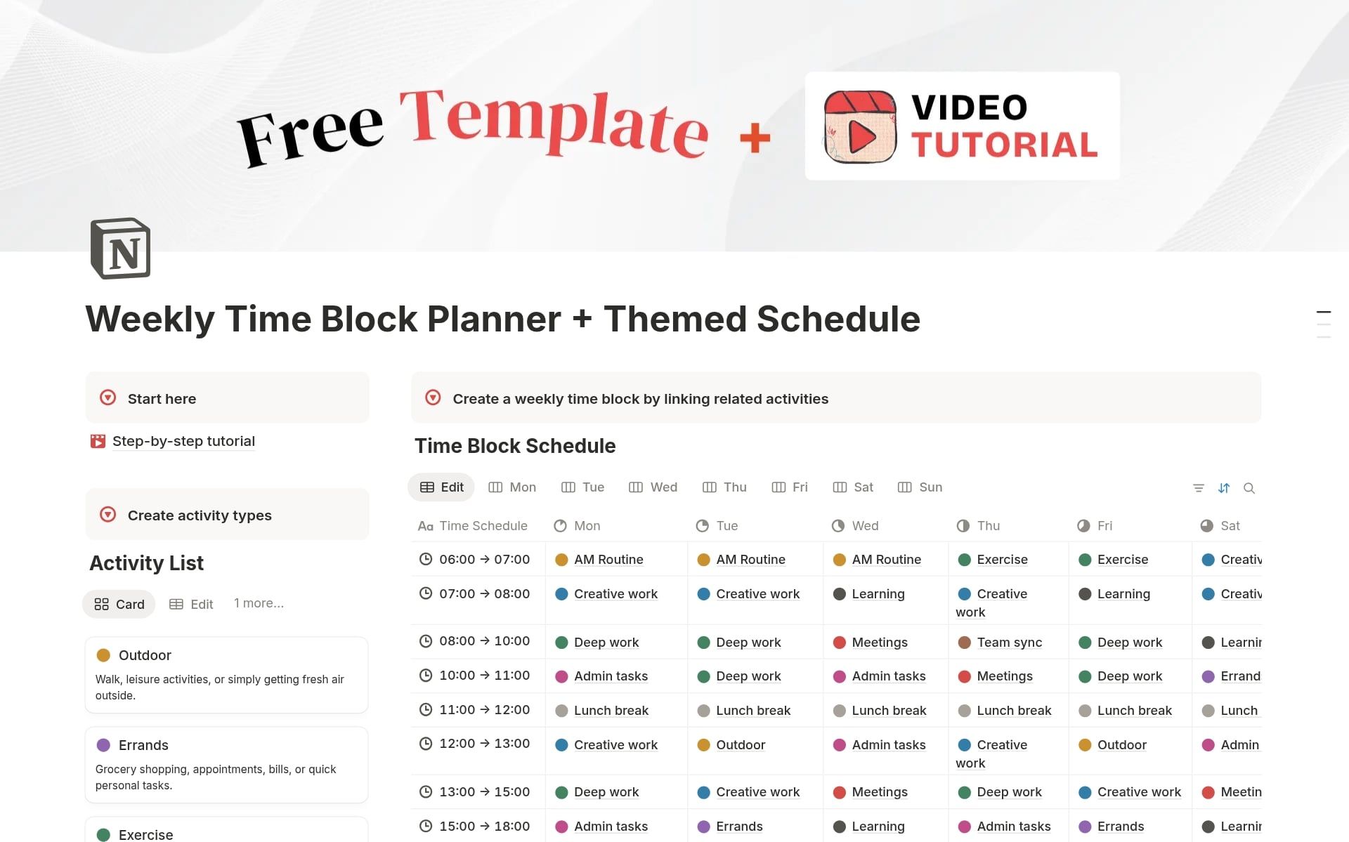 Time Blocking + Weekly Themed Schedule template by Clarity Mastery