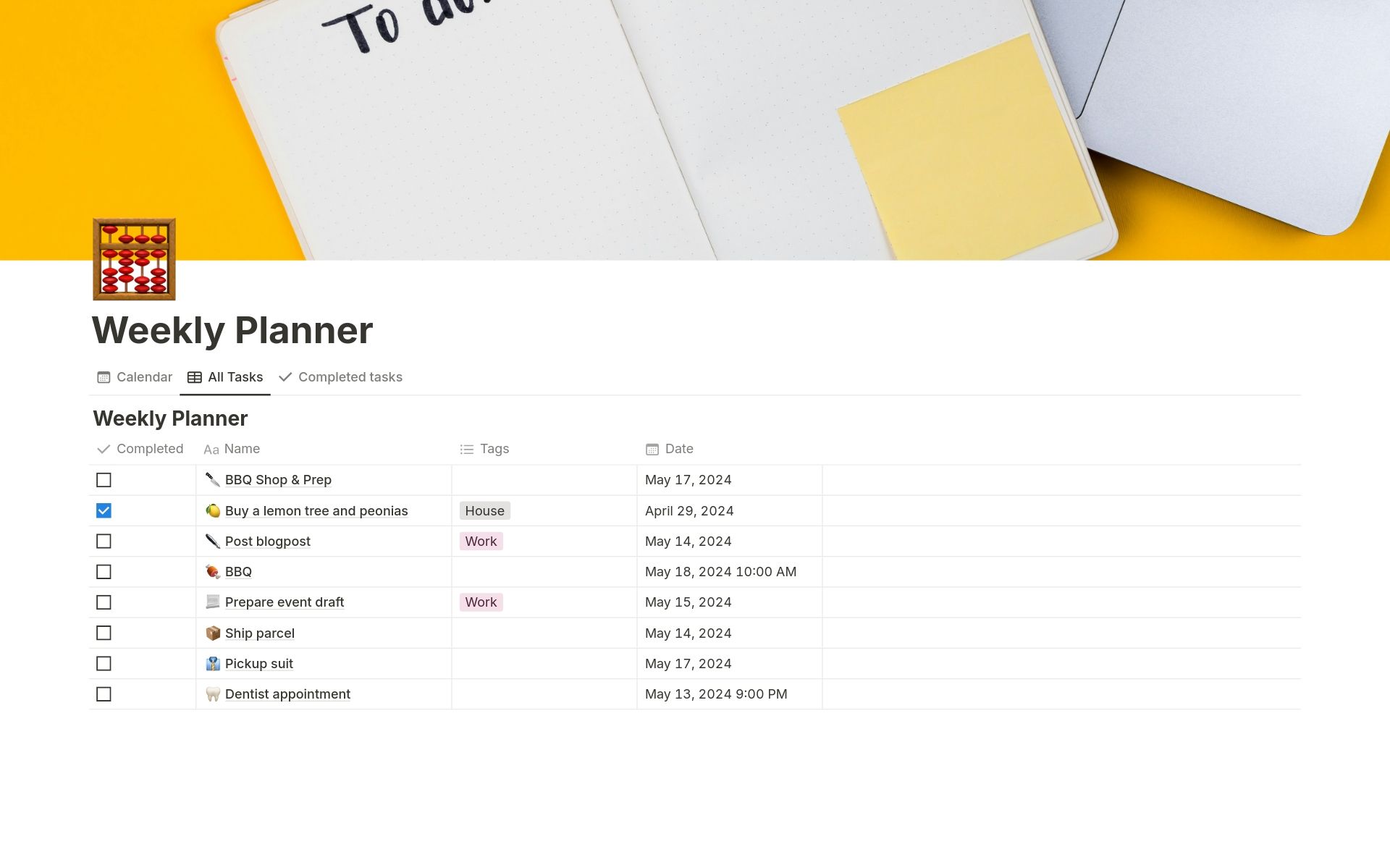 Weekly Planner with calendar 2026 template by Notion