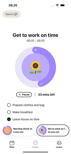 ADHD 및 자폐 스펙트럼 사용자를 위한 Tiimo 비주얼 플래너의 아이콘 기반 스케줄