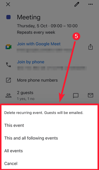 Wiederkehrenden Termin auf dem Mobilgerät löschen