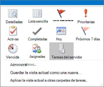 Galería Cambiar vista de las tareas del Outlook clásico en español, con la vista Asignadas entre Vencida y Tareas del servidor