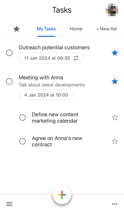 iPhone에서의 Google Tasks 스크린샷