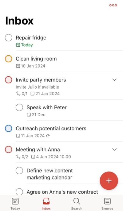iPhone에서의 Todoist 스크린샷