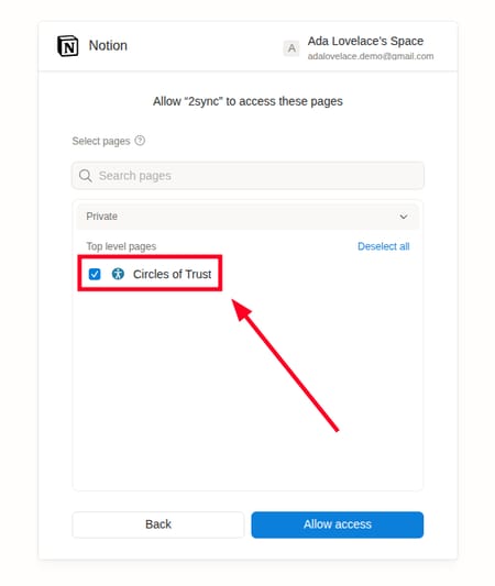 Connecting Google Contacts with Notion using 2sync