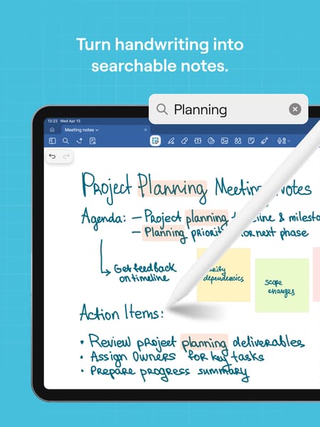 GoodNotes auf dem iPad mit handschriftlichen Projektnotizen und Handschrift-Suche